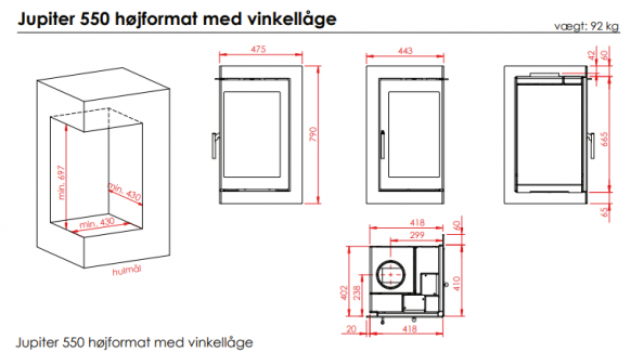 550 vertical porte en angle tegning